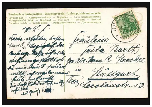 Prägekarte Liebespaar Der Abschied mit Gedicht, URACH 6.2.1909