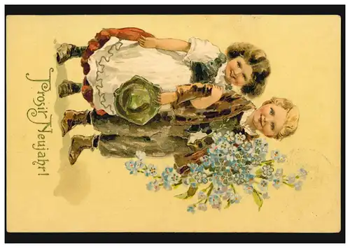 Carte de l'année Nouvel An Couple d'enfants, par train CÖLN-HANNOVER ZUG 209 - 3.12.1905
