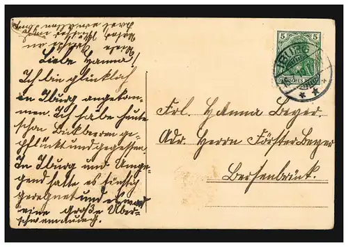 Carte de présentation Bonjour village au printemps Fleures Goldrand, IBURG 15.7.1910