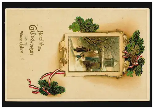 Prägekarte Neujahr Frau mit Kind Winterlandschaft ALTENBERG /ERZGEBIRGE 31.12.16