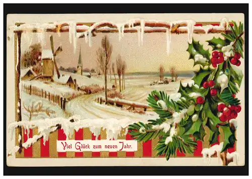 Carte de l'année Nouvel An Paysage hivernal Mühle Eglise de glaces, INGOLSTADT 31.12.12