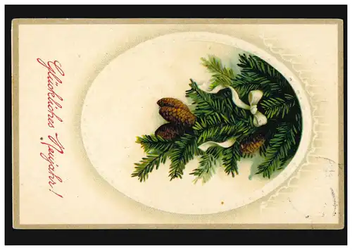 Carte de l'année Nouvel An Punch et boucle sur la corde de sapin, BÖHRINGEN 31.12.1912