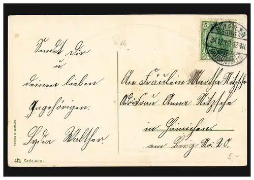 Carte de l'année Nouvel An Punch et boucle sur la corde de sapin, BÖHRINGEN 31.12.1912