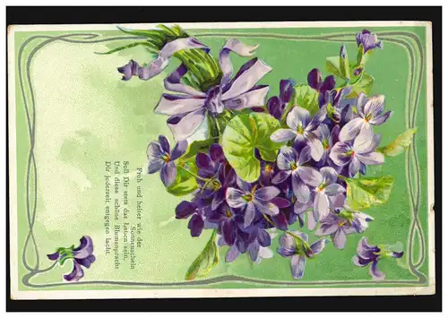 Carte de bord de violette avec poème Joyeux et sérénité ..., DUISBURG 4.9.1906