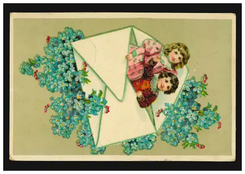 Carte de présentation Salutation fille et garçon en enveloppe avec fleurs, TEGNA 14.4.11