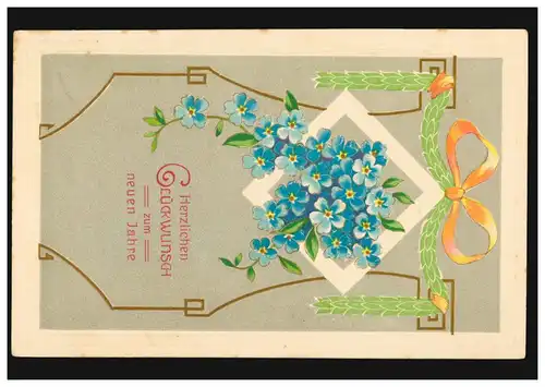 Carte de l'année Nouvel An Violet bleue au carré avec guirlande, LOHMEN 31.12.1900