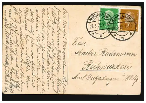 Carte d'anniversaire de l'Anniversation de Bunter Bouquet, NORDENHAM 27.3.1932 après Ruhwarden