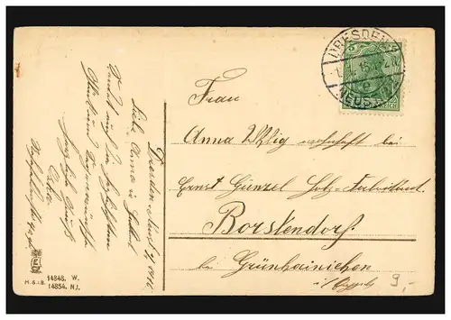 Carte de l'année Village en hiver avec pins de pin, DRESDEN-NOUSTADT 1.1.1916