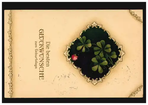 Prägekarte Geburtstag Glücksklee mit vierblättrigem Kleeblatt CHEMNITZ 11.11.11.