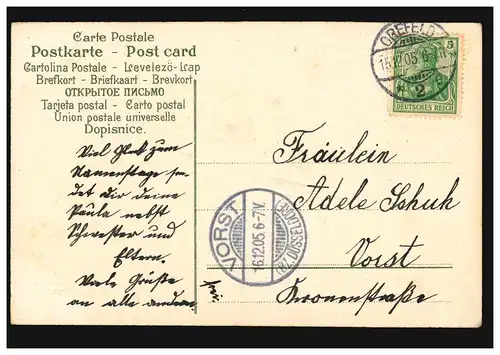 Prägekarte Ich bringe Glück zum Namenstage Mädchen mit Korb, CREFELD 15.12.1905