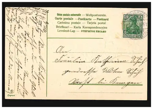 Prägekarte Beste Wünsche zum Namenstage Blumenkorb mit Händen, KÖNIGSBERG 1907
