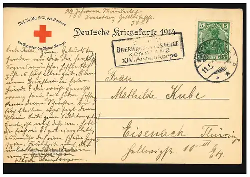 Carte de la Croix-Rouge: Empereur Guillaume II, censure CONSTANZ 11.5.1915