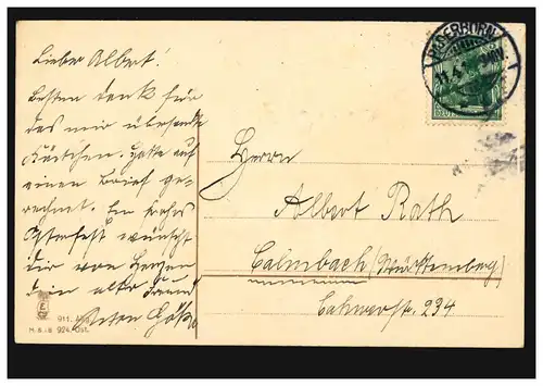 Prägekarte Ostern Veilchen-Blumenstrauß, PADERBORN 11.4.1914