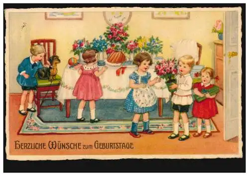 Carte d'affichage Enfants: Table d 'anniversaire avec cadeaux, NORDENHAM 2.10.1935