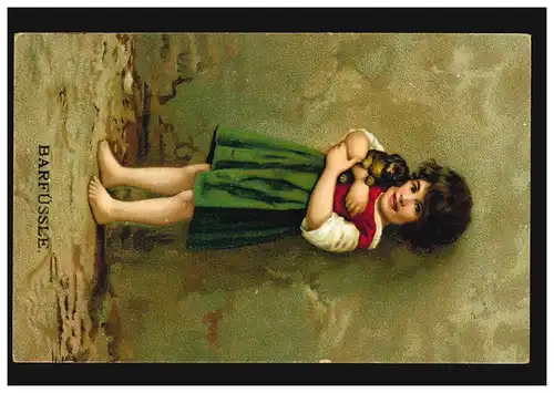 Carte de visite Enfants Fille Barfosse avec chiots, OSNABRUCK 27.2.1917