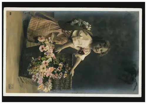 Suisse AK Enfants: Fille avec chapeau et panier de fleurs, ZÜRICH 18.8.1908