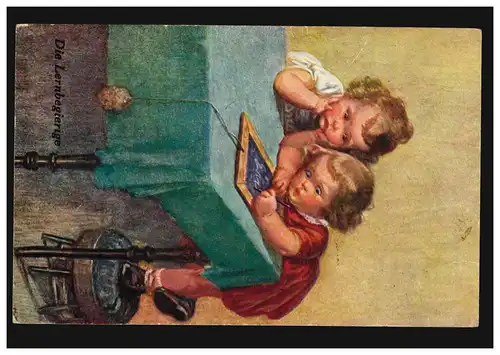 Ansichtskarte Kinder Die Lernbegierige: Schreibunterricht, LAMPERTHEIM 25.4.1925