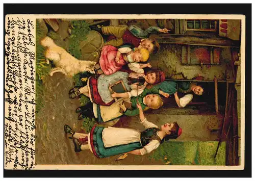 Ansichtskarte Kinder spielen Schule im Freien, BERLIN 1909