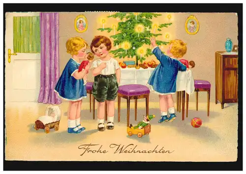 Ansichtskarte Weihnachten Kinder beim Auspacken der Geschenke, BERLIN 20.12.1938