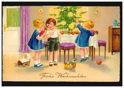 Carte de Noël pour enfants lors du déballage des cadeaux, BERLIN 20.12.1938