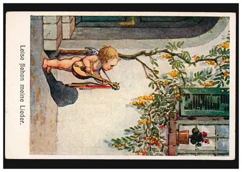 AK Kinder Engel mit Laute: Leise flehen meine Lieder, BENSHEIM 4.8.1920