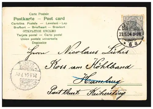 Carte préfixée Les garçons de Pentecôte attrapent Maikcäfer, HAMBURG 23.5.1904 vers WILHELMSBURG