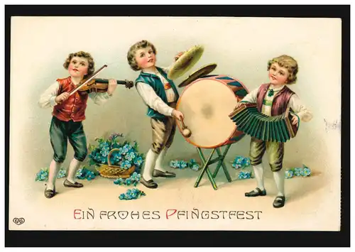 Prägekarte Pfingsten Kinder beim Musizieren, BREMERVÖRDE 9.5.1913