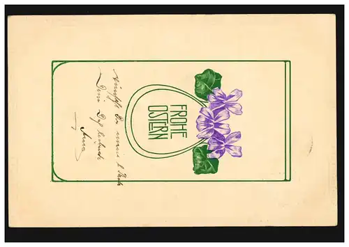 Carte de présentation Salutation Joyeux Pâques Fleurs de violette, couru HARBURG (ELBE)