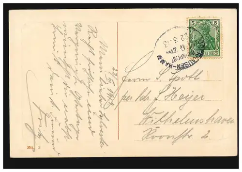 Carte de Pâques Chattes de pâturage avec cloches, poste de chemin de fer OBERHAUSEN-HAMM 22.3.1913