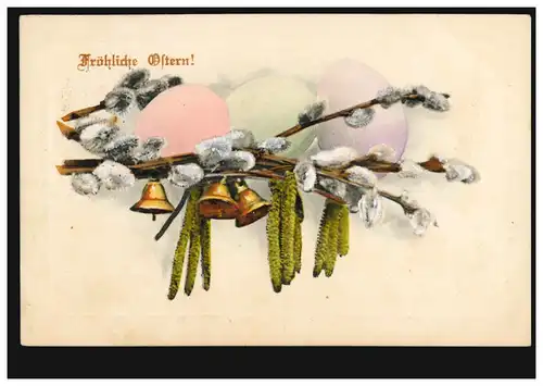 Carte de Pâques Chattes de pâturage avec cloches, poste de chemin de fer OBERHAUSEN-HAMM 22.3.1913