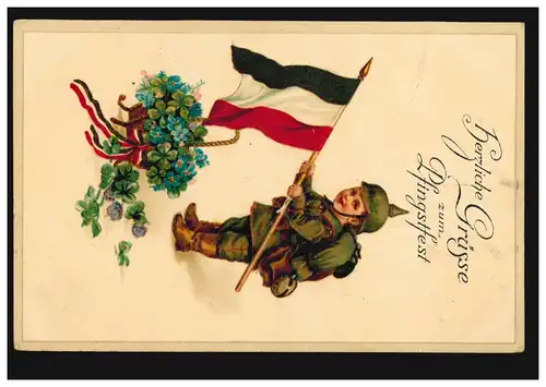 Prägekarte Pfingsten Kindersoldat, Feldpost Landst.-Ersatz-Batl. Hannover 7.6.16