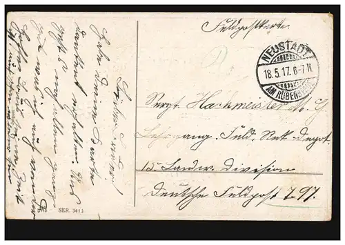 Prägekarte Pfingsten Weiße Tauben mit Wildmühle NEUSTADT AM RÜBENBERGE 18.5.1917