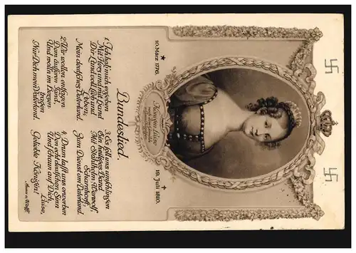 Carte de vue Reine Luise avec chanson fédérale d'Anna von Wolff, GÖRLITZ 19.6.1932