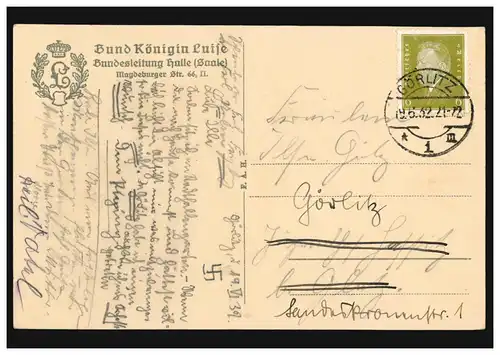 Carte de vue Reine Luise avec chanson fédérale d'Anna von Wolff, GÖRLITZ 19.6.1932