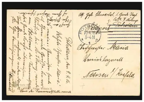 Carte de vue de l'empereur Guillaume II en tant que carte postale de champ POTSDAM 10.4.1916