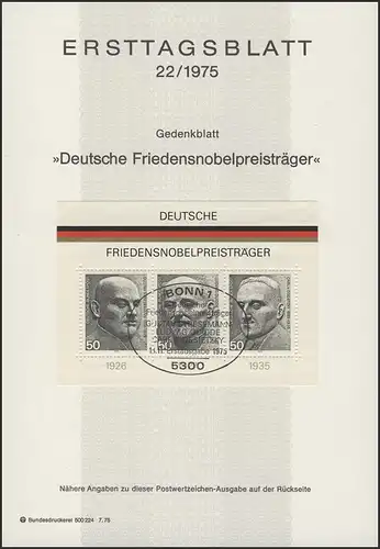 ETB 22/1975 Bloc: Prix Nobel de la paix, Stresemann