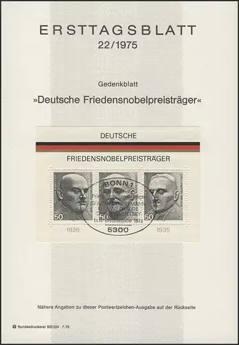ETB 22/1975 Block: Friedensnobelpreis, Stresemann