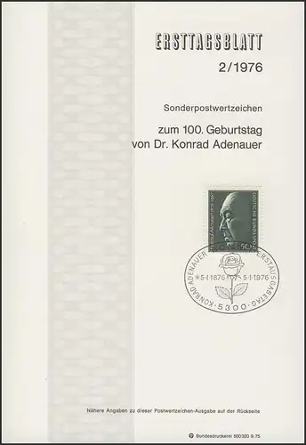 ETB 02/1976 Konrad Adenauer, Chancelier