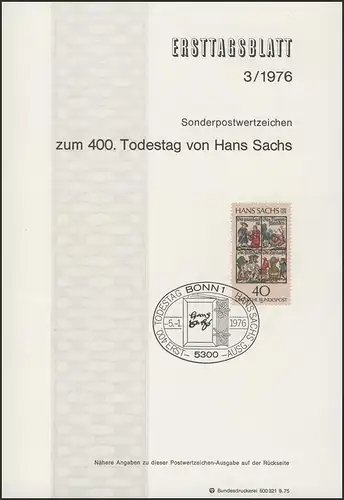 ETB 03/1976 Hans Sachs, Dichter, Meistersänger