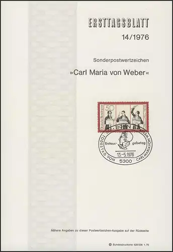 ETB 14/1976 Carl Maria von Weber, Komponist