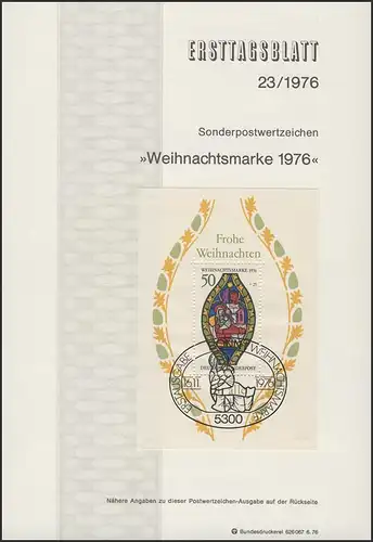 ETB 23/1976 Block: Weihnachten, Marienfenster