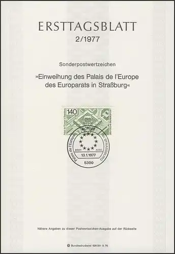 ETB 02/1977 Palais de lêl íEurope du Conseil de L'Europe Strasbourg