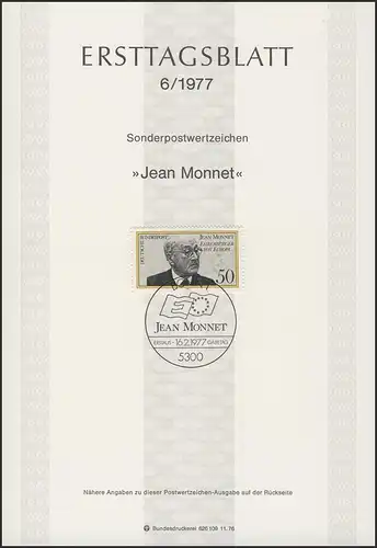 ETB 06/1977 Jean Monnet, Ehrenbürger Europas