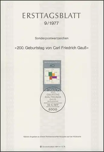 ETB 09/1977 Carl Friedrich Gauss, Mathématicien, physicien