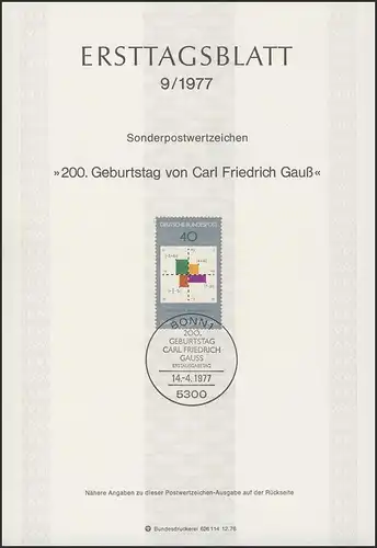 ETB 09/1977 Carl Friedrich Gauß, Mathematiker, Physiker