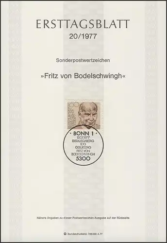 ETB 20/1977 Friedrich von Bodelschwingh, Theologe