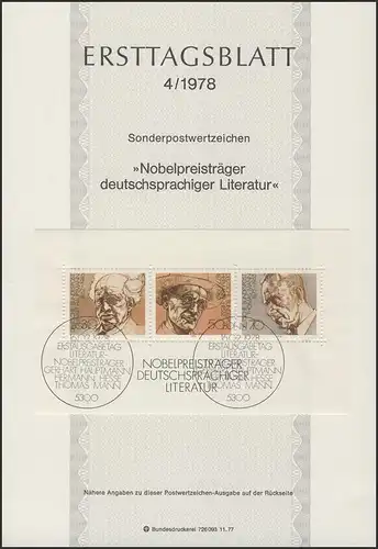 ETB 04/1978 Block: Nobelpreisträger Literatur, Hesse