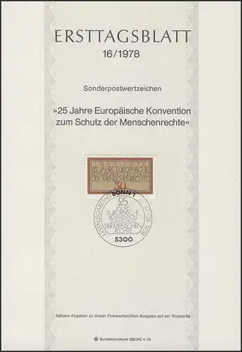 ETB 16/1978 Convention européenne pour la protection des droits de l'homme