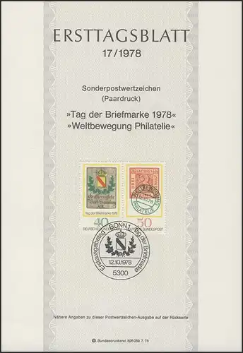 ETB 17/1978 Journée du timbre, Mouvement mondial Philatelie