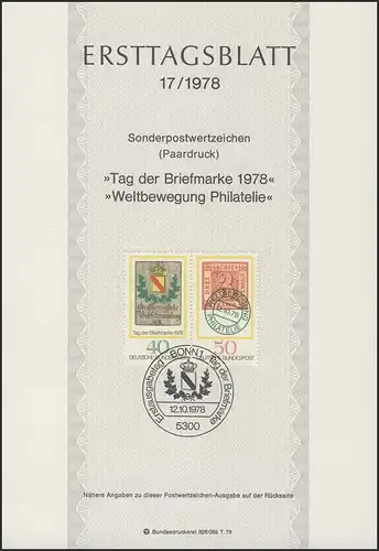 ETB 17/1978 Tag der Briefmarke, Weltbewegung Philatelie